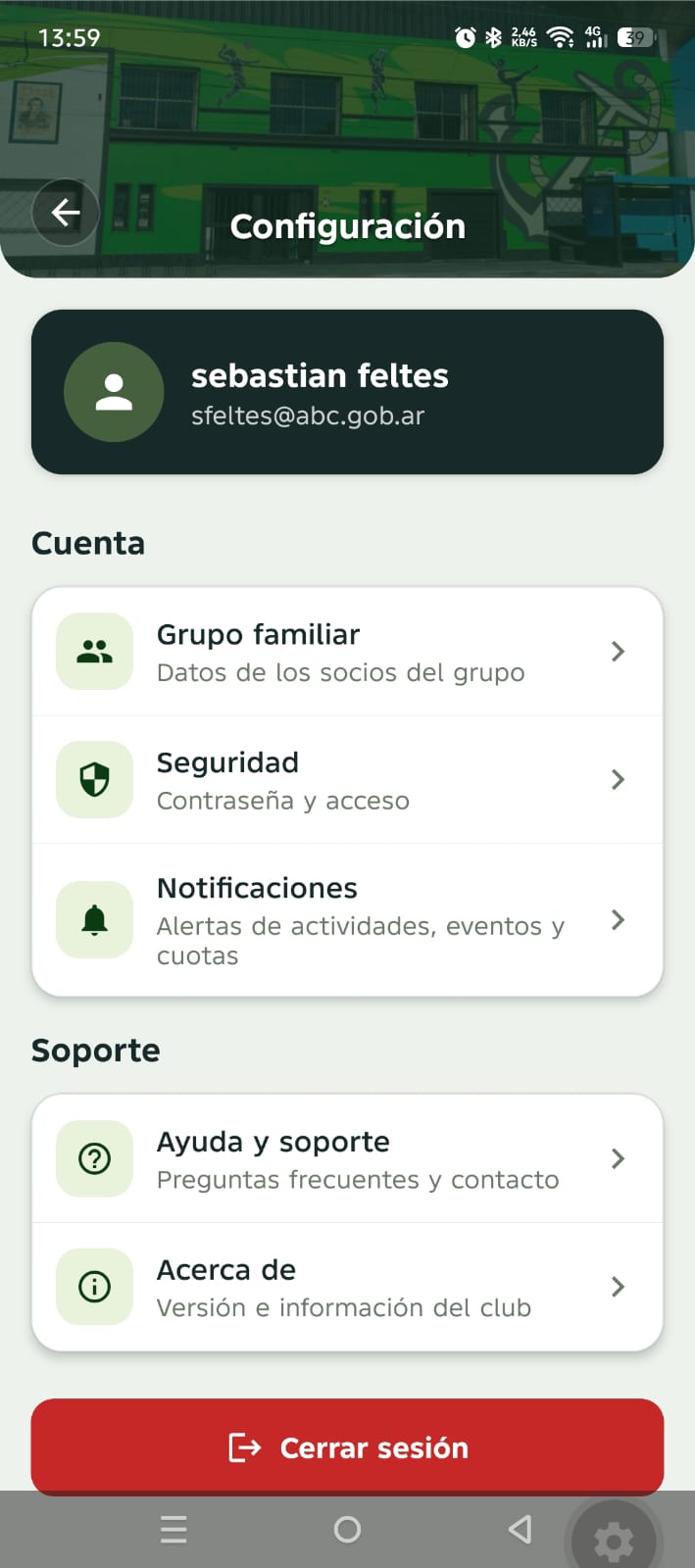 Pantalla de configuración