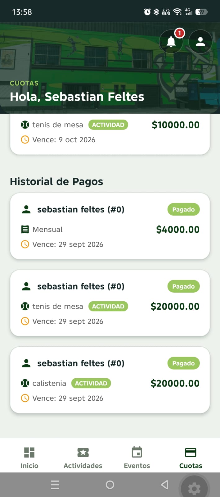 Historial de cuotas pagadas