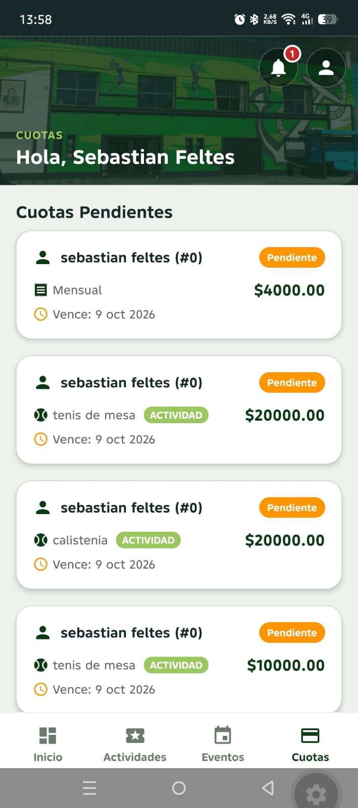 Pantalla de cuotas