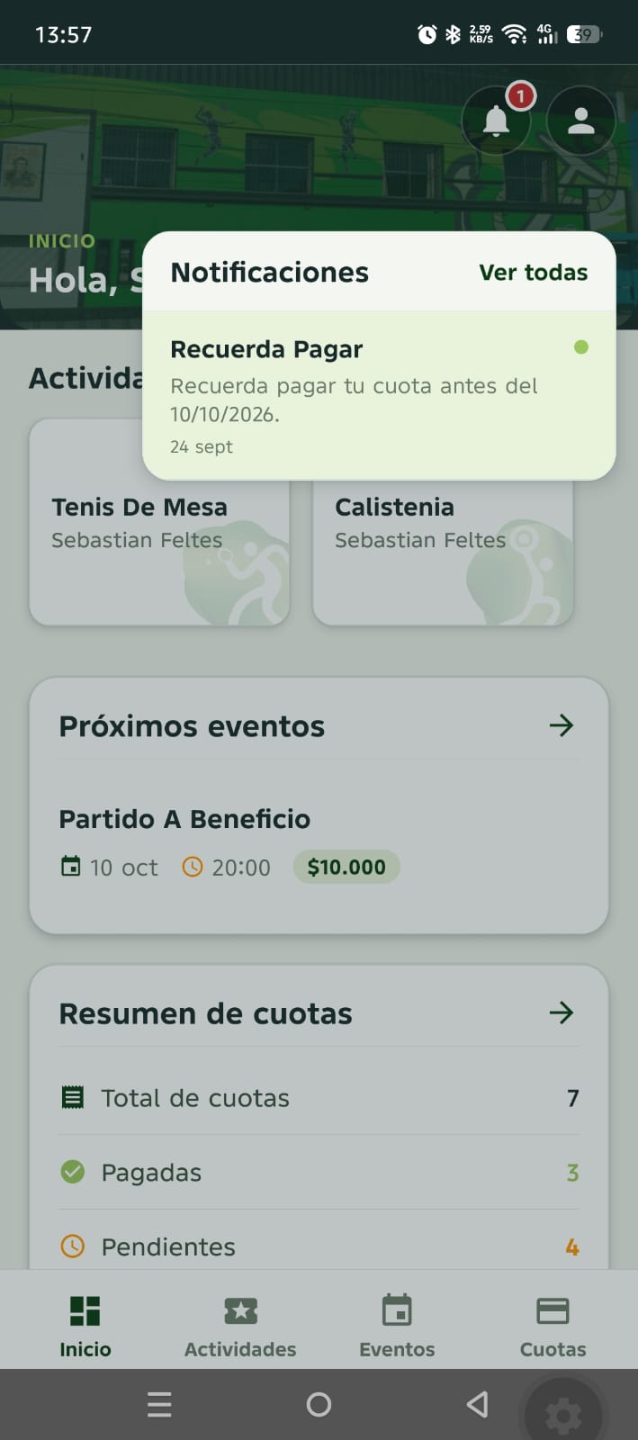 Últimas notificaciones desde la campana